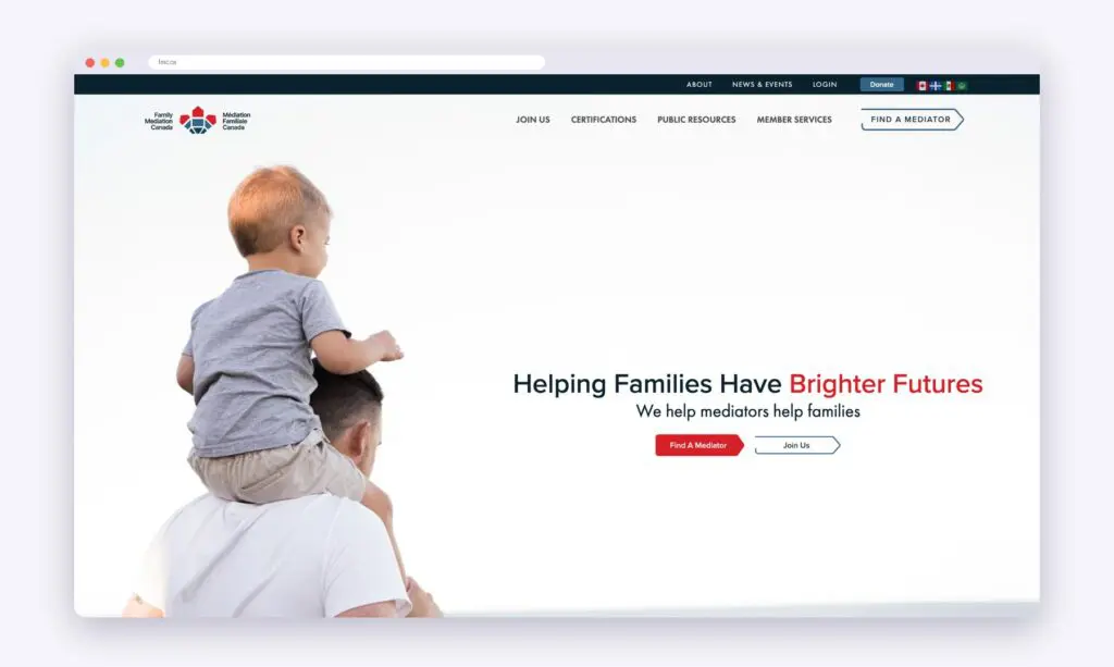 Family Mediation Canada website home page designed and developed by Vigilante Marketing