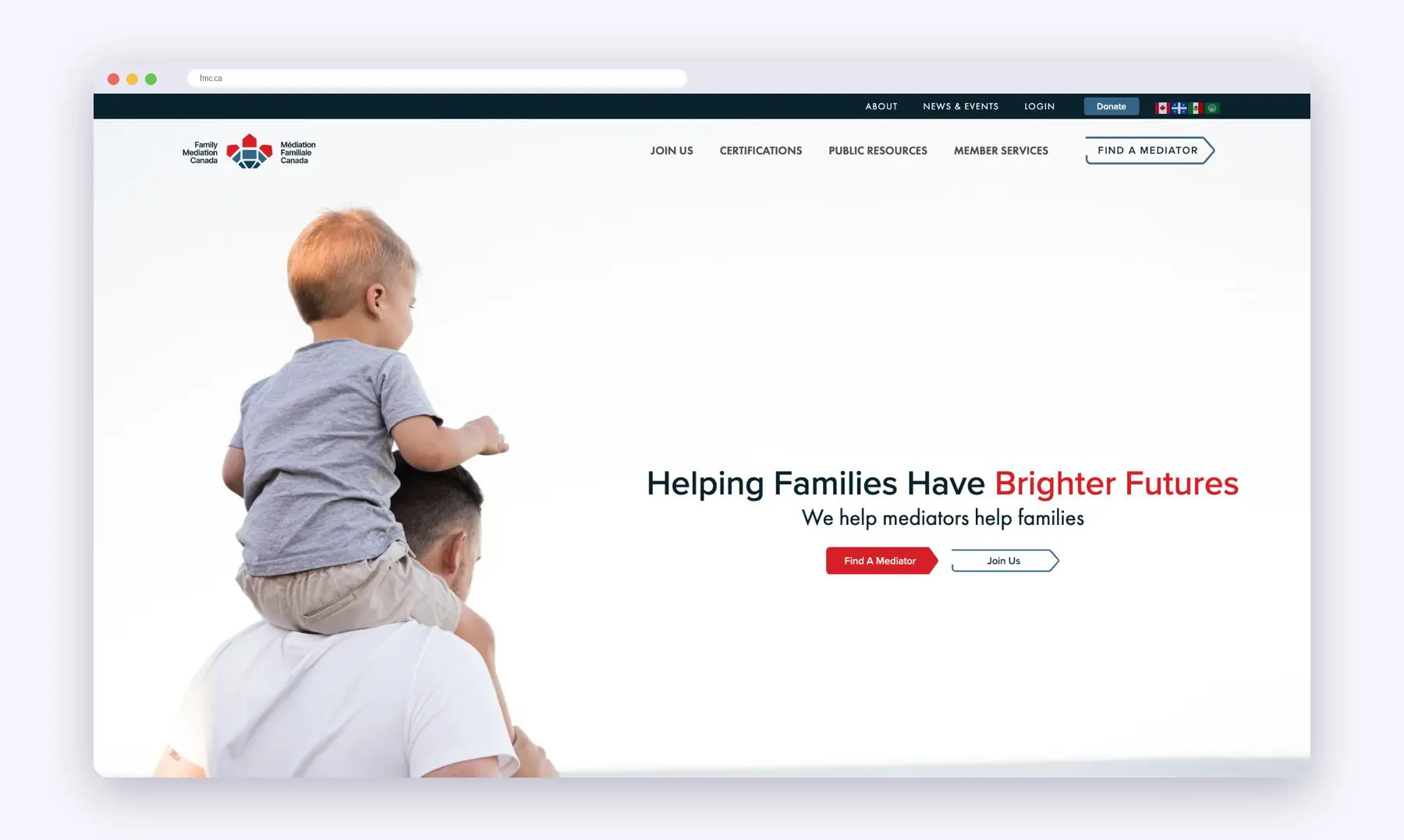 Family Mediation Canada website home page designed and developed by Vigilante Marketing