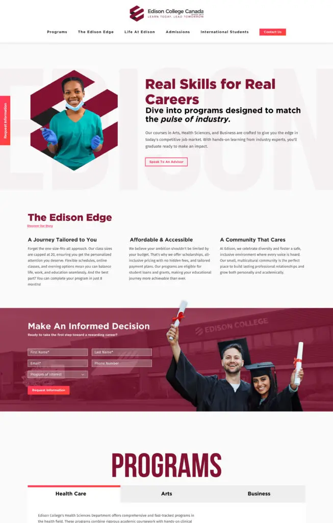 Edison College Homepage Design