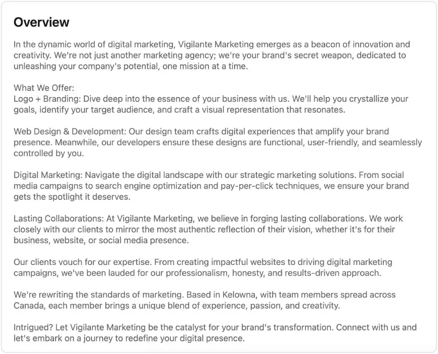 Mockup of LinkedIn Overview Section