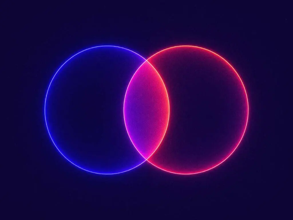 Two circles overlapping, showing how individual design elements come together into a unified brand system.
