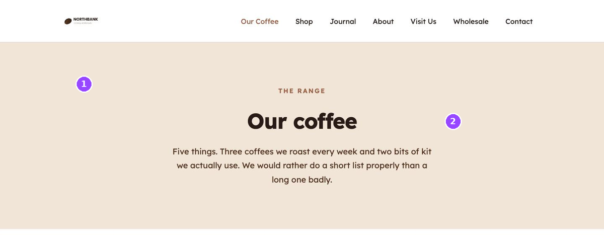 A live web page with a coloured band containing a small label, a large heading and a paragraph