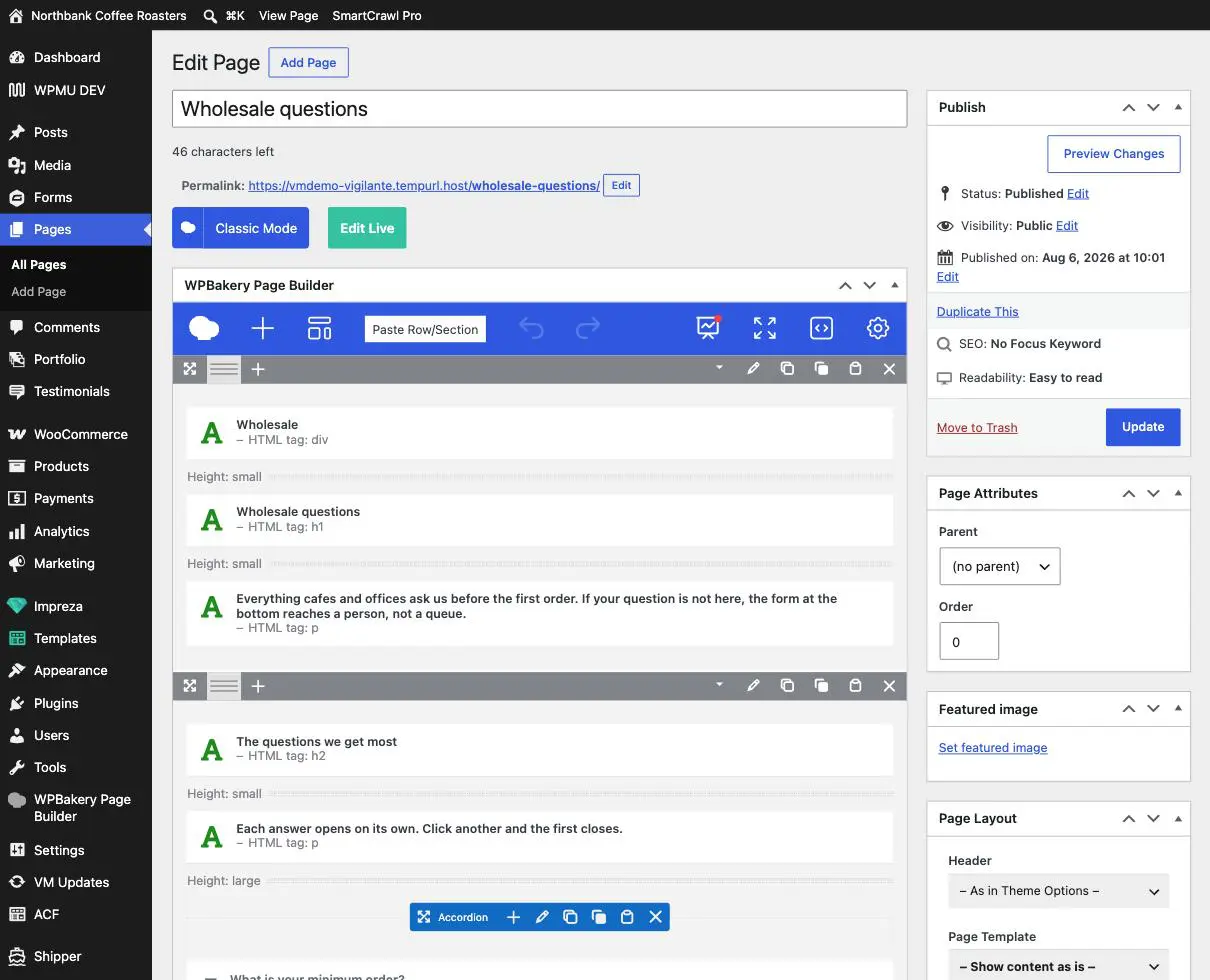 The page editing screen with the Publish panel on the right showing a Duplicate This link below the publish date