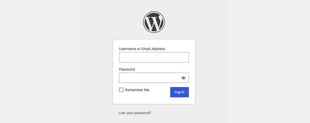 The WordPress login screen, with the Lost your password? link below the login box