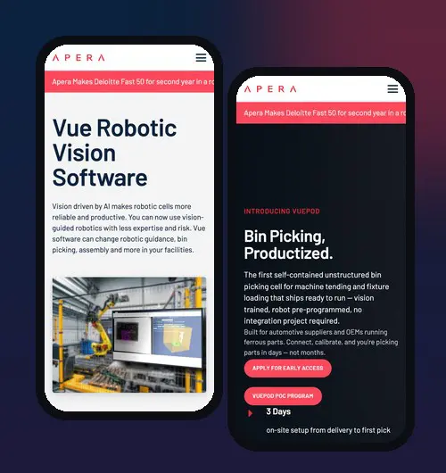 Apera Vue and VuePod pages on mobile
