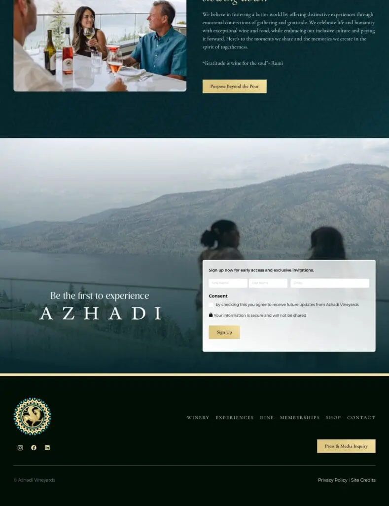 Azhadi Vineyards website homepage, part 3