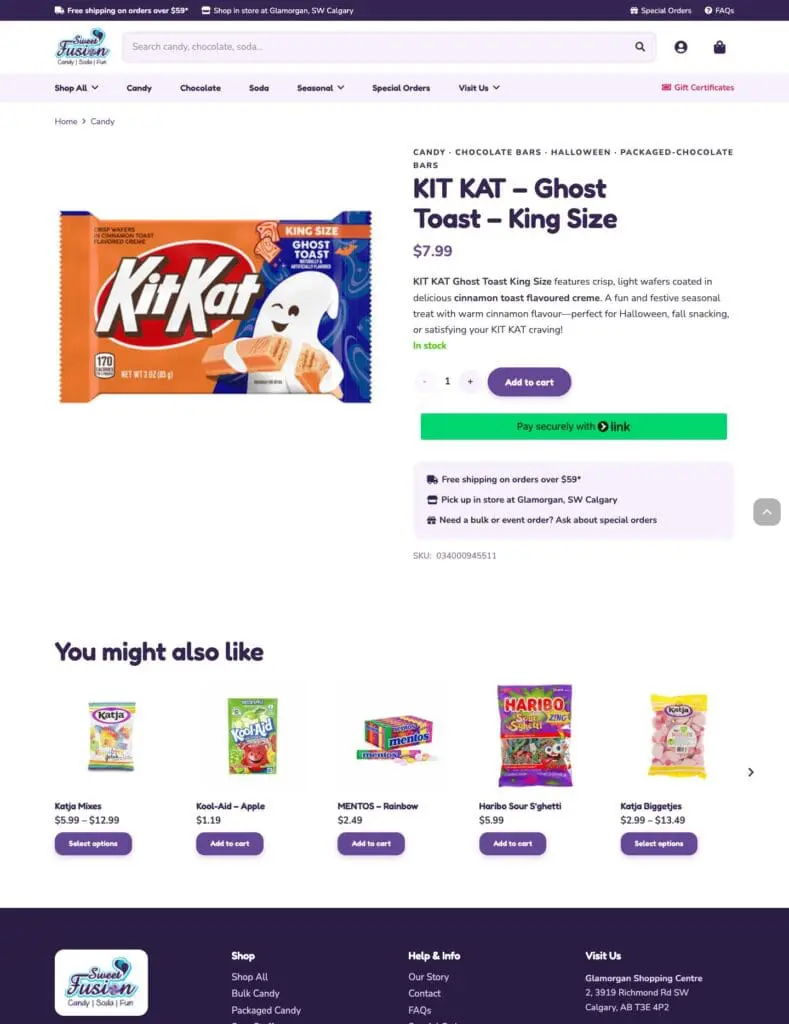 Sweet Fusion website product page