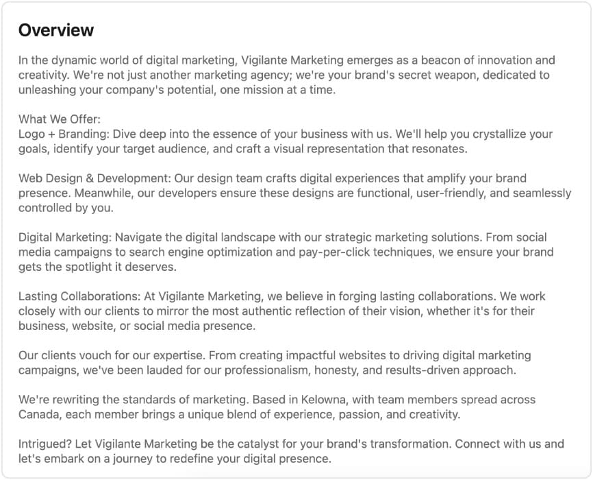 Mockup of LinkedIn Overview Section